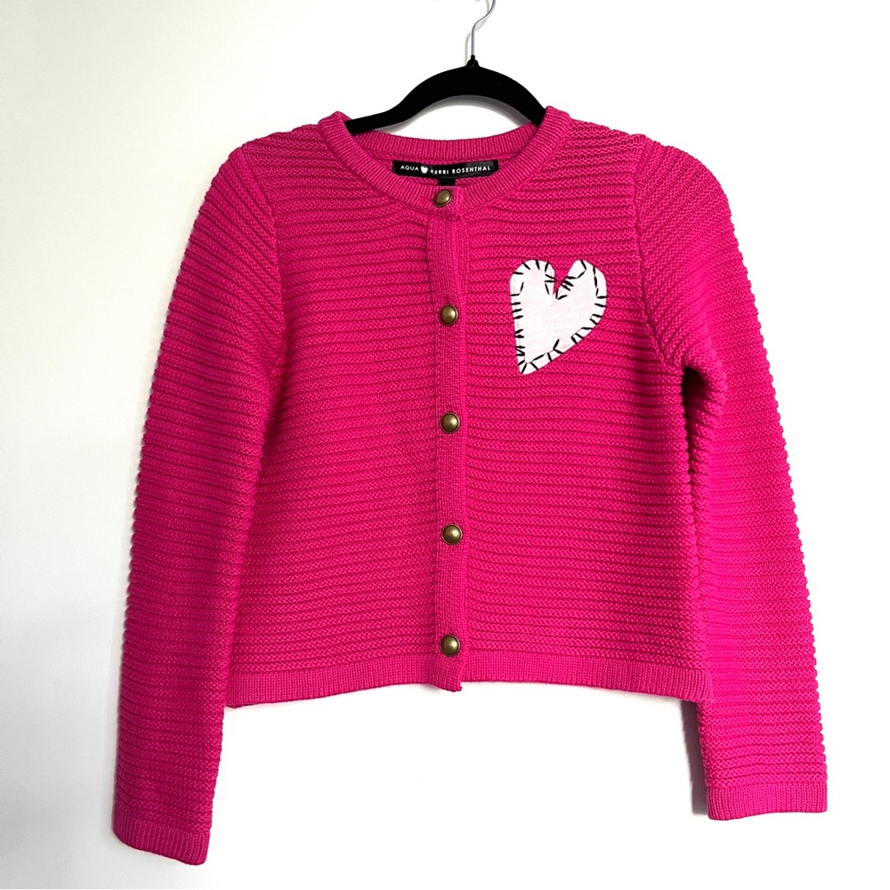 AQUA x Kerri Rosenthal Pink Cardigan with Heart Detail XS